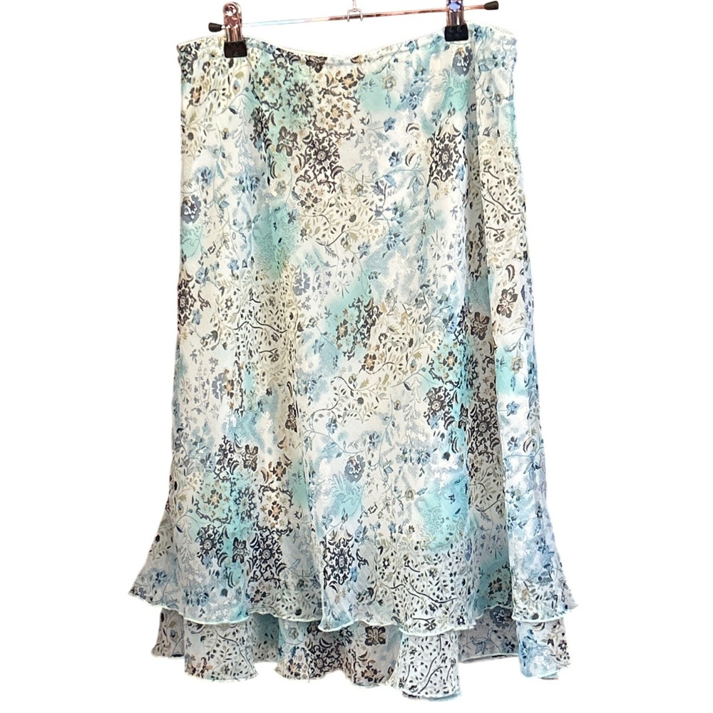 Vintage Briggs New York Floral Midi Skirt Cottagecore Fairycore Blue White M